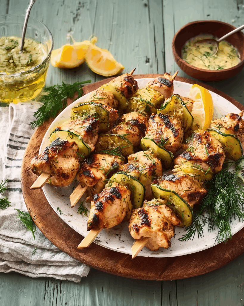 Hähnchenspieße mit Gewürzgurken-Marinade – Würzig, saftig und ideal zum Grillen