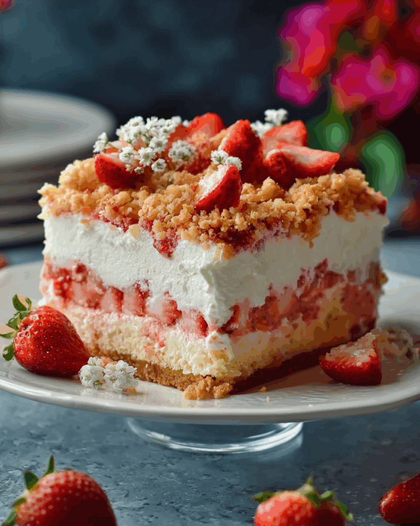 Erdbeer-Crunch-Poke-Kuchen – Saftig, Cremig & Knusprig