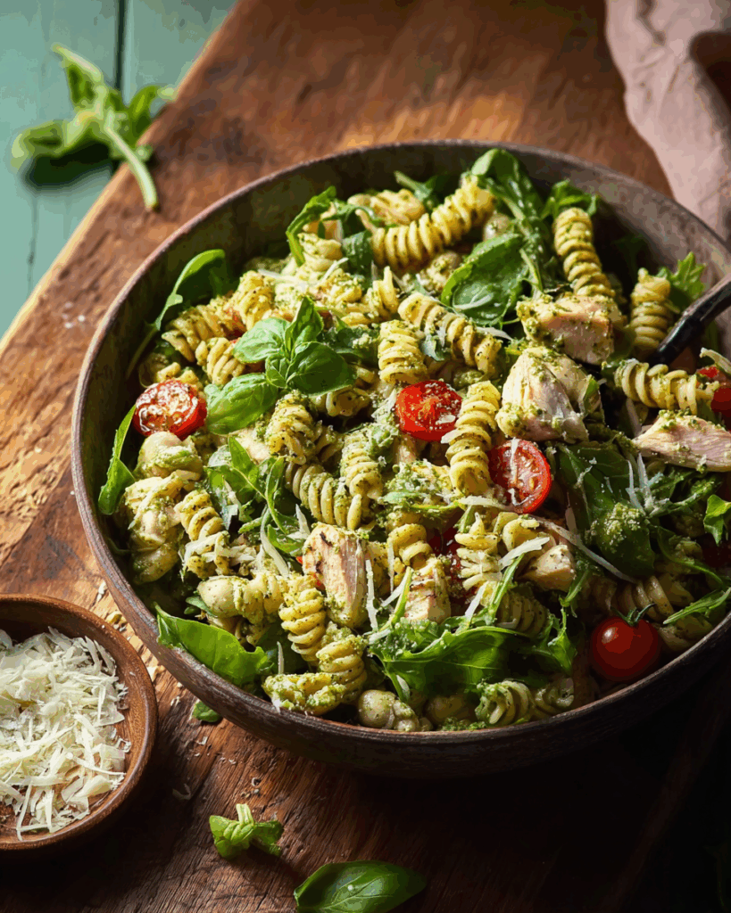 Pesto-Hähnchen-Nudelsalat – Frischer Genuss mit mediterraner Note