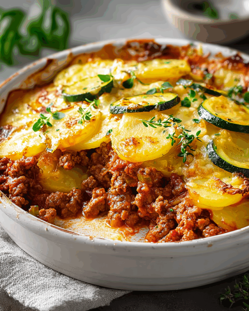 Kartoffel-Hack-Zucchini-Auflauf: Herzhafter Auflauf mit Kartoffeln, würzigem Hackfleisch und frischer Zucchini