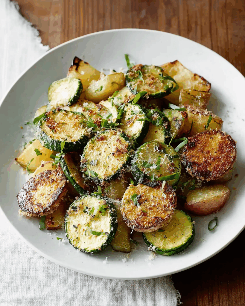 Überbackene Zucchini und Kartoffeln mit Parmesan-Kruste – Einfaches und schmackhaftes Beilagenrezept