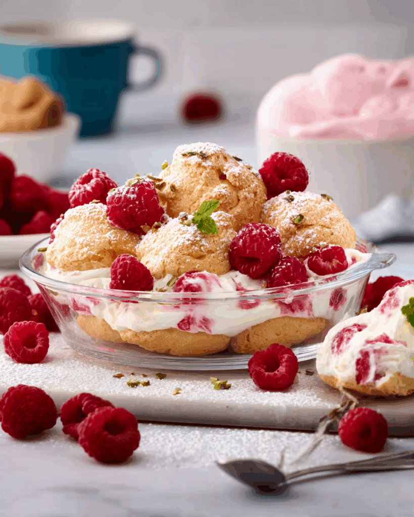 Windbeutel-Dessert mit Mascarpone und Himbeeren – Ein fruchtig-cremiger Genuss