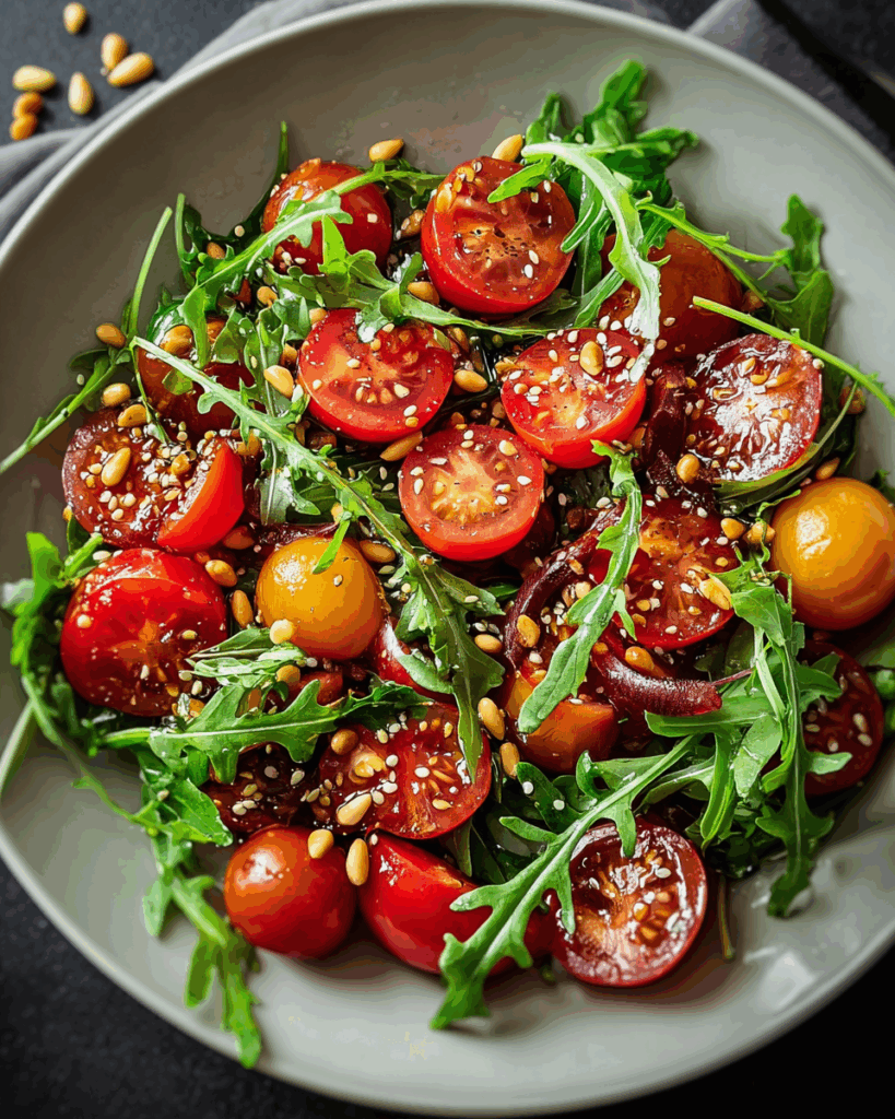 Frischer Tomaten-Rucola-Salat mit Pinienkernen: Ein mediterranes Geschmackserlebnis