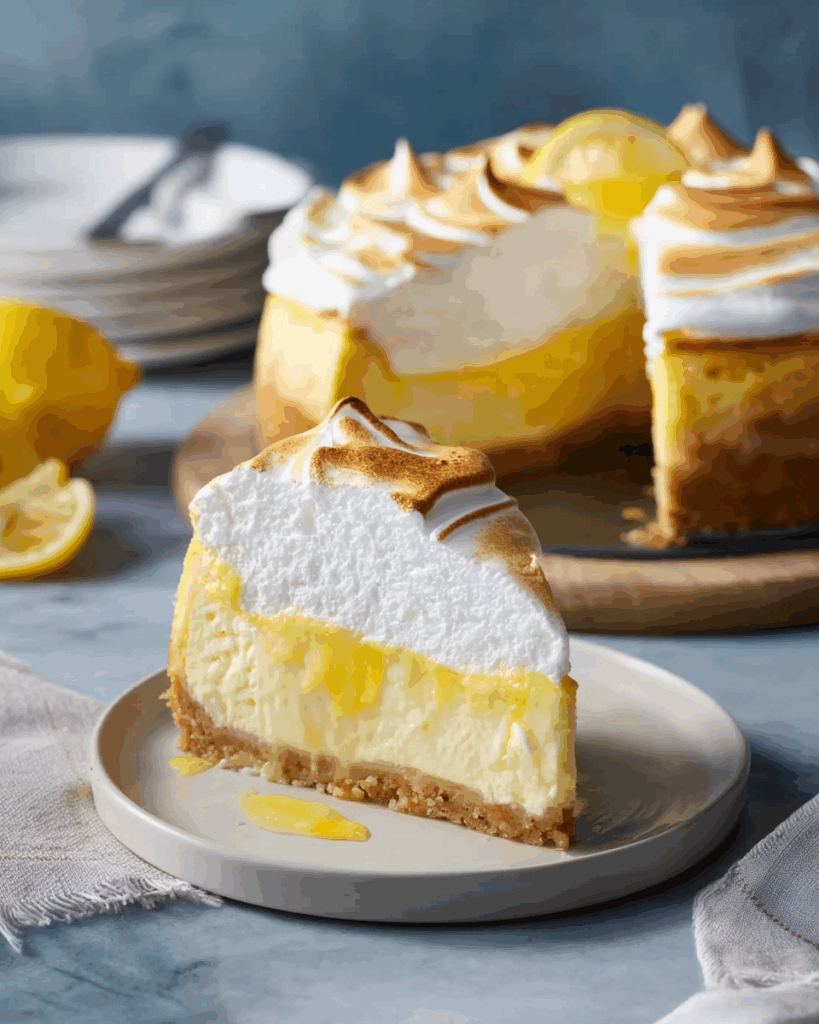 Zitronen-Baiser-Cheesecake: Ein erfrischendes Dessert mit cremiger Füllung und luftigem Baiser