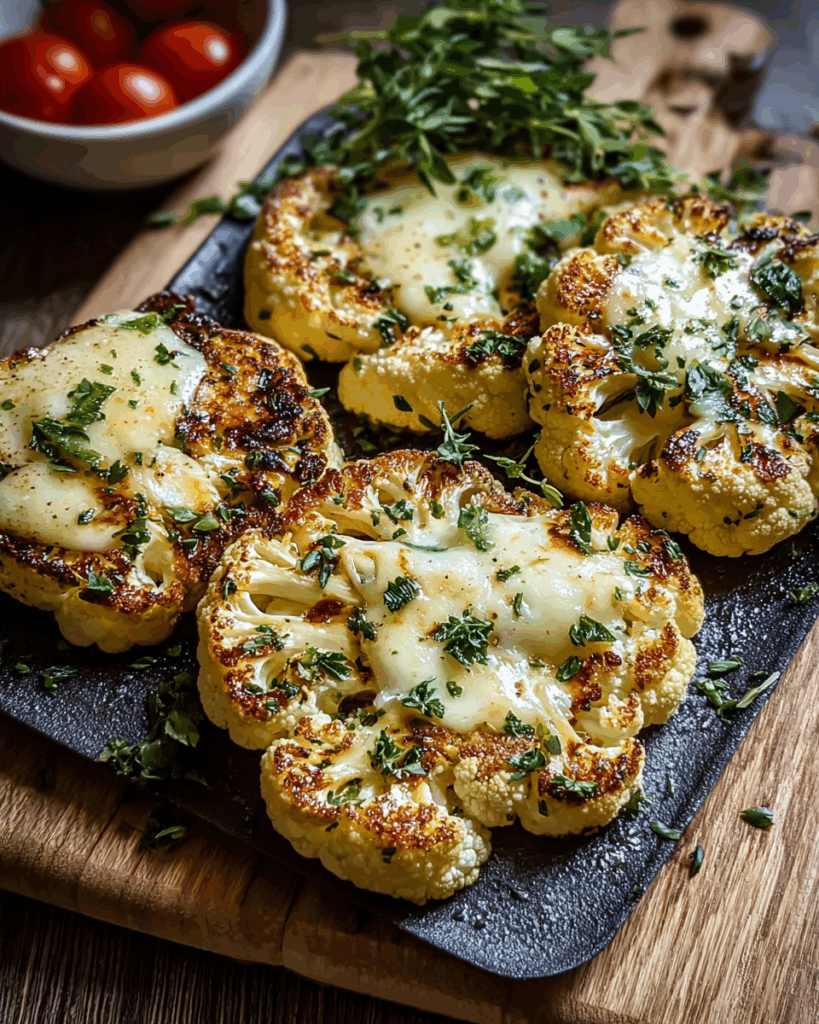 Gebackene Blumenkohlsteaks mit Mozzarella