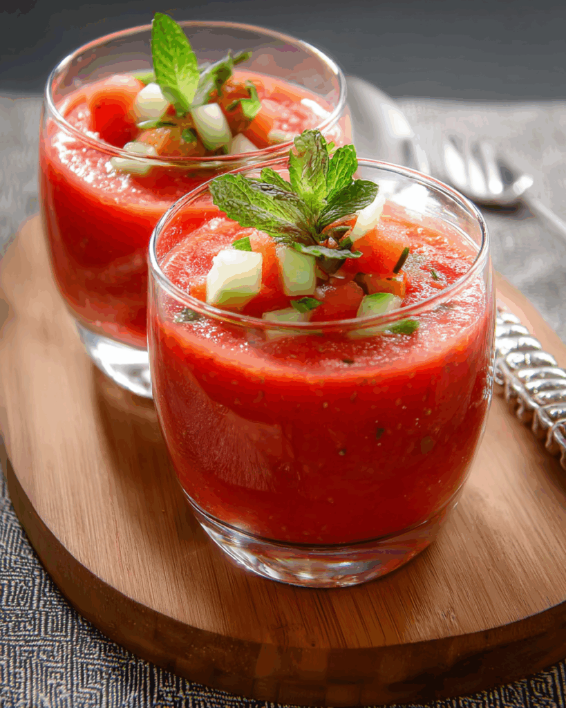 Erfrischende Wassermelonen-Gazpacho im Glas: Sommerlicher Genuss pur