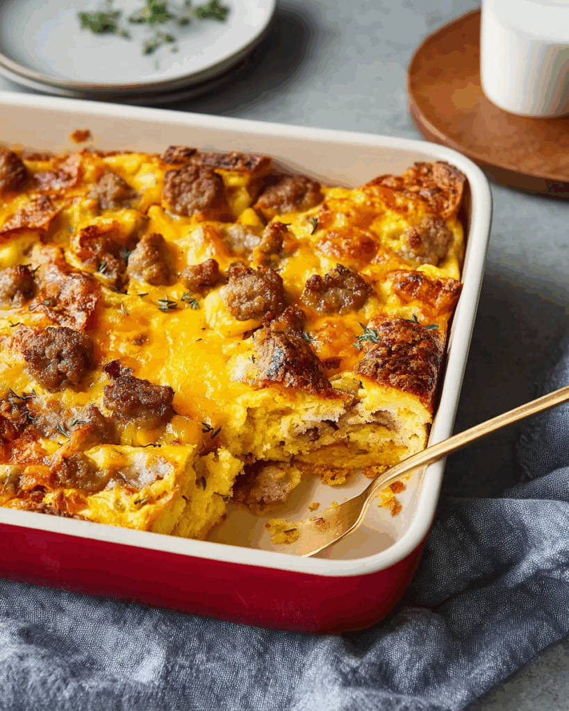Weihnachtlicher Frühstücks-Auflauf mit Wurst – herzhaft & festlich