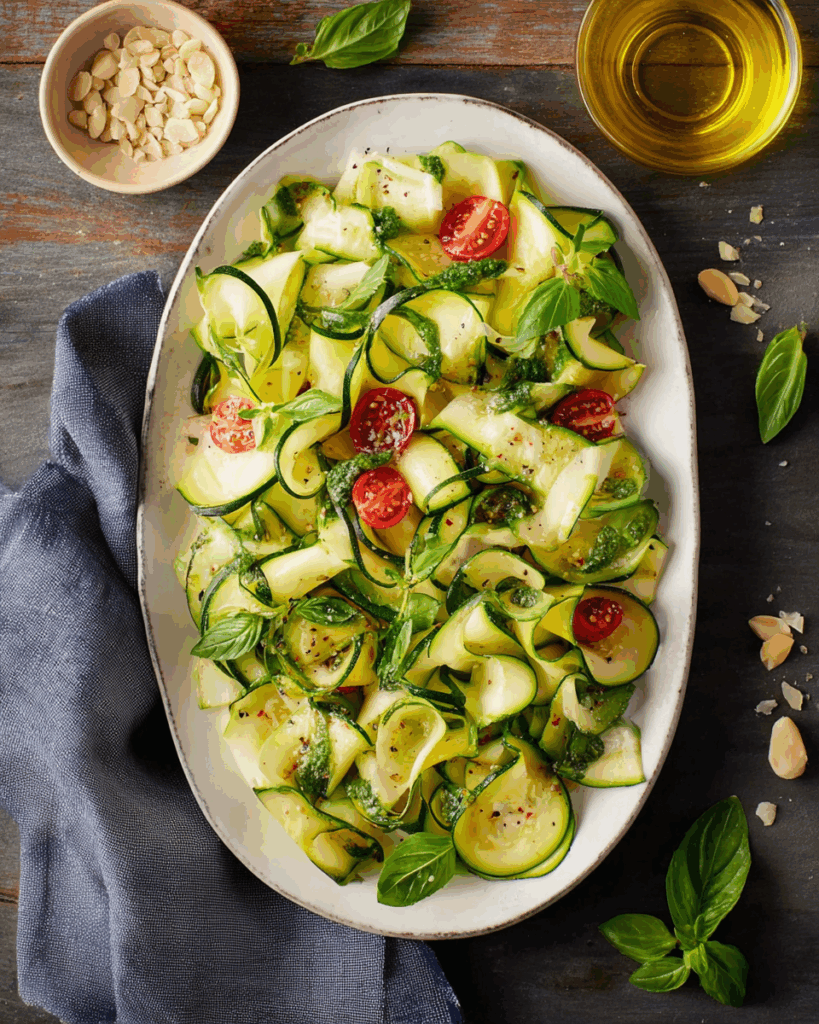Zucchini-Salat: Ein erfrischendes Sommergericht mit Zucchini-Ribbons, Pinienkernen und Zitronen-Vinaigrette