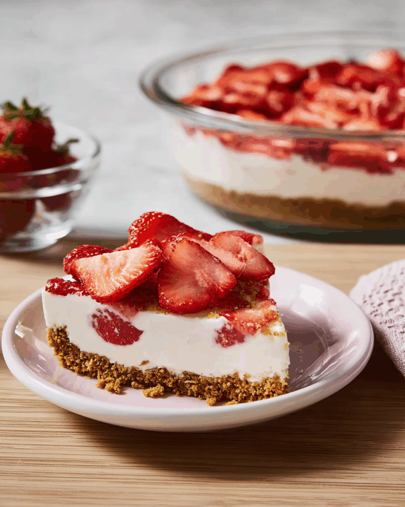 Zuckerfreier No-Bake-Erdbeer-Käsekuchen – Ein erfrischend leichter Genuss ohne Zuckerzusatz