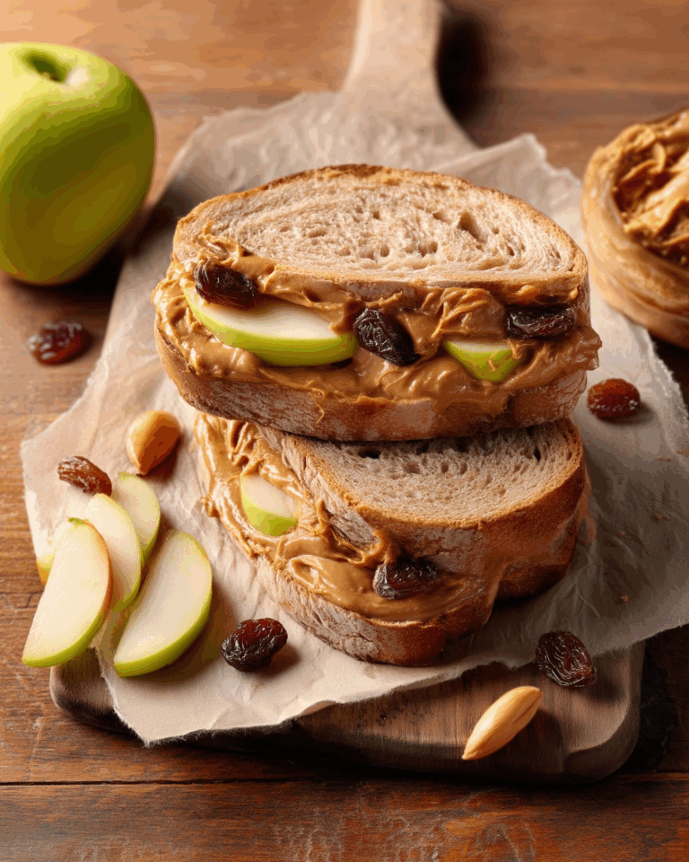 Apfel-Erdnussbutter-Sandwich mit Rosinen – Ein gesunder Snack für zwischendurch