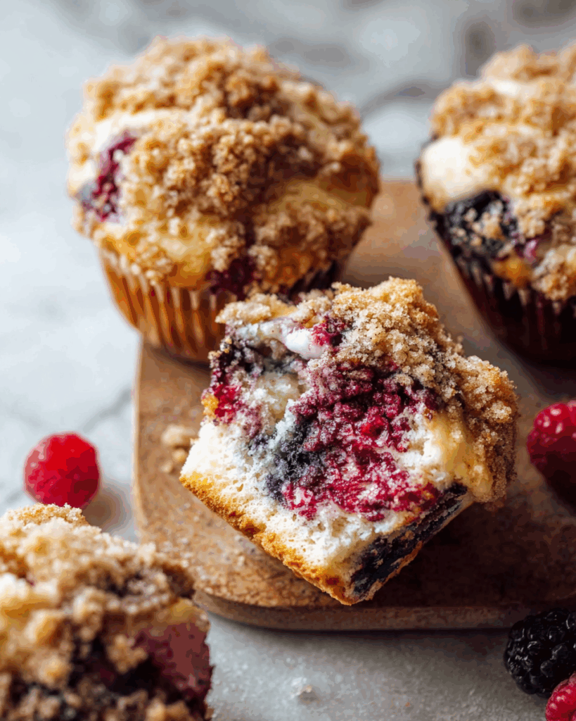Dreifache Beeren-Käsekuchen-Muffins – Ein himmlisches Geschmackserlebnis mit drei Beeren und Käsekuchen