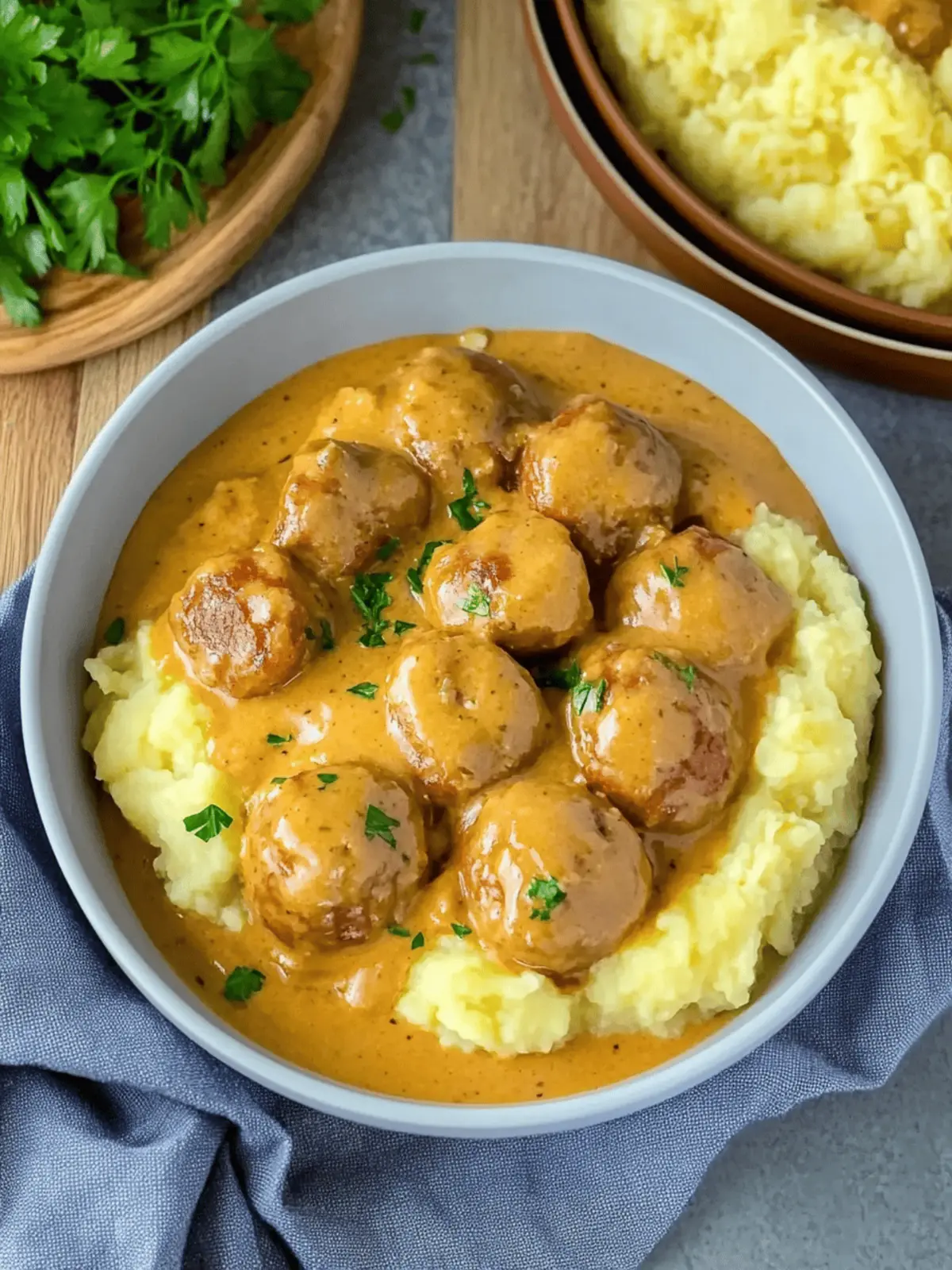 Hackbällchen in cremiger Sauce mit Kartoffelpüree