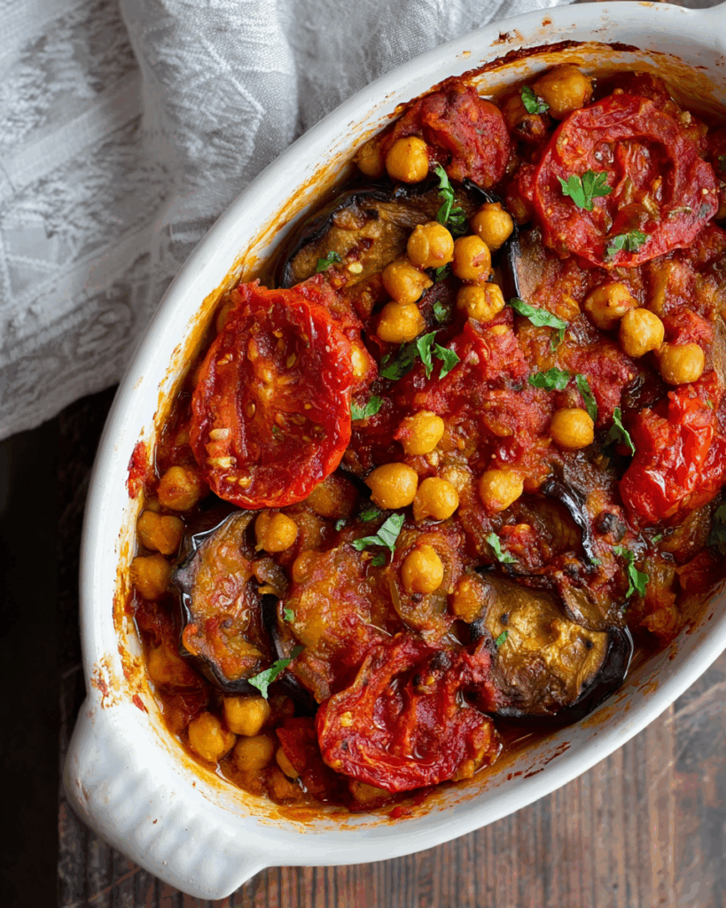 Mediterraner Auberginen-Auflauf mit Kichererbsen und Tomaten – Ein herzhaftes, gesundes Gericht mit orientalischem Flair