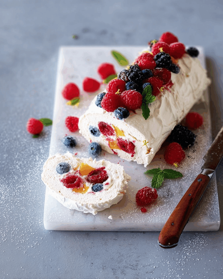 Sommerbeeren Pavlova-Roulade – Ein leichtes und elegantes Dessert, das den Geschmack des Sommers einfängt