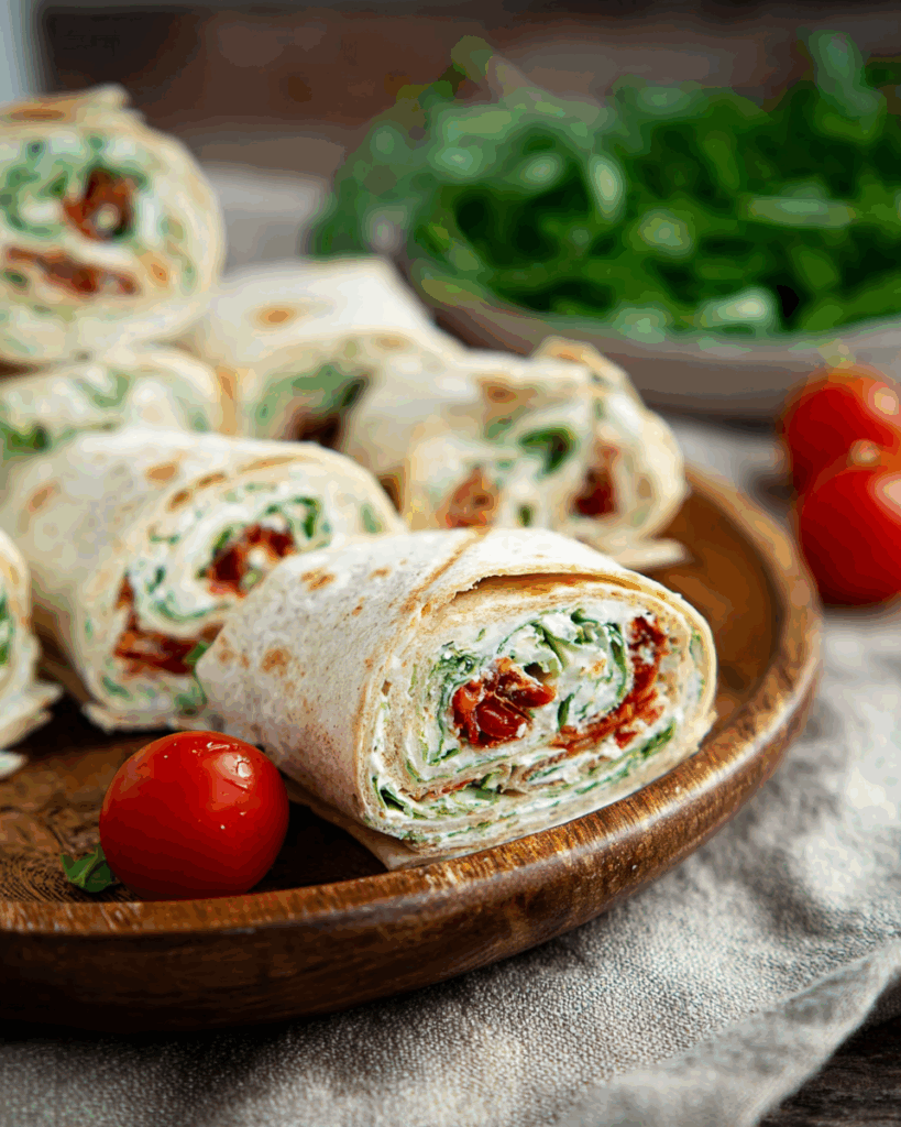 Vegetarische Wrap-Röllchen mit Rucola und Tomaten – Ein frischer Genuss für jede Gelegenheit