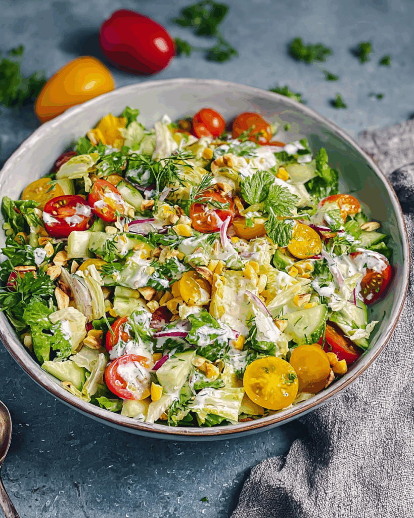 Übernacht-Salat mit cremigem Dressing – Ein köstlicher Genuss für jeden Tag