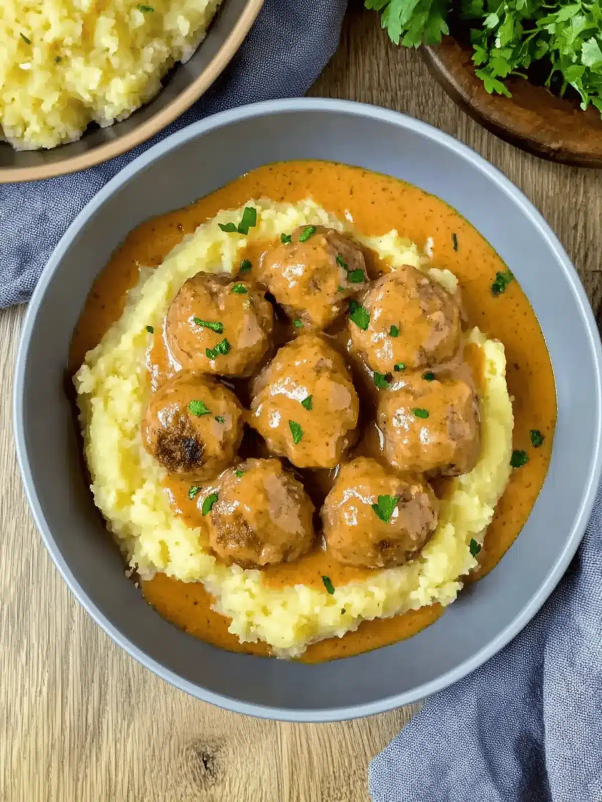 Hackbällchen in cremiger Sauce mit Kartoffelpüree