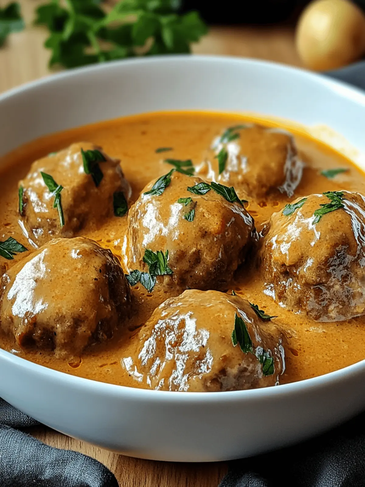 Hackbällchen in cremiger Sauce mit Kartoffelpüree