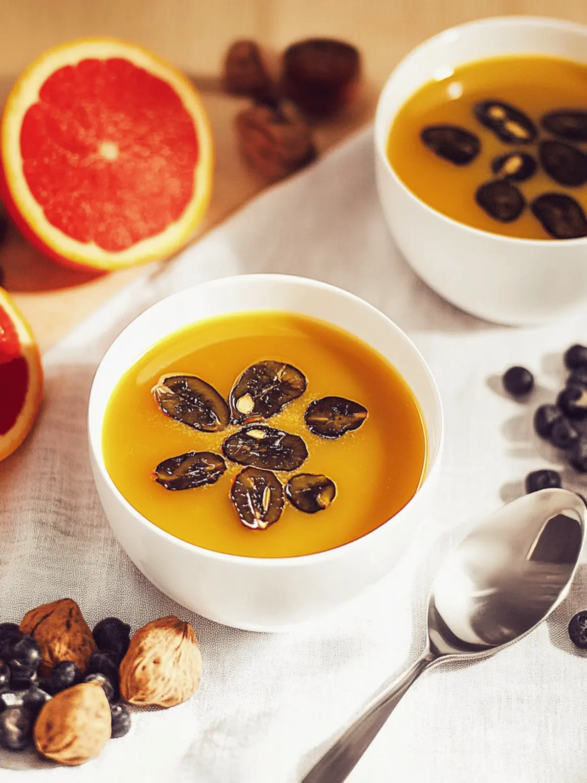 Kürbis-Ingwer-Suppe mit kandierten Kürbiskernen 3 Pumpkin-Ginger-Soup with Candied Pumpkin Seeds