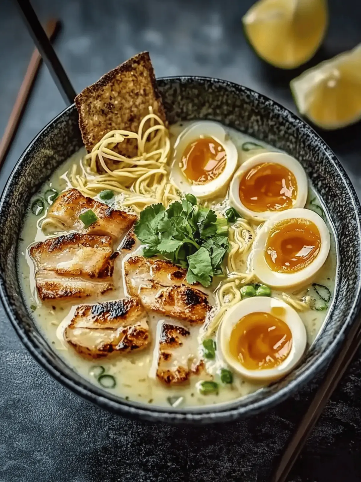 Feurige Hähnchen-Ramen mit cremiger Knoblauchsauce