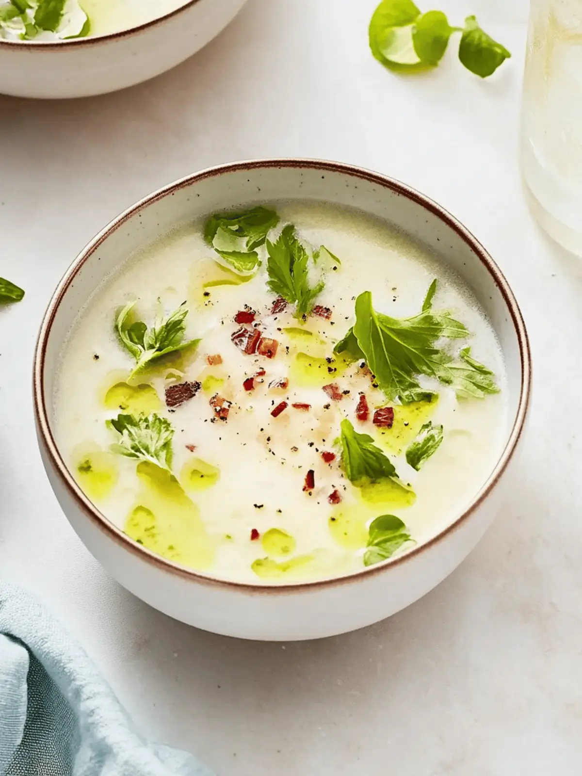 Kalte Kartoffelsuppe mit Bacon und Lauch genossen 4 Cold potato soup with bacon and leek