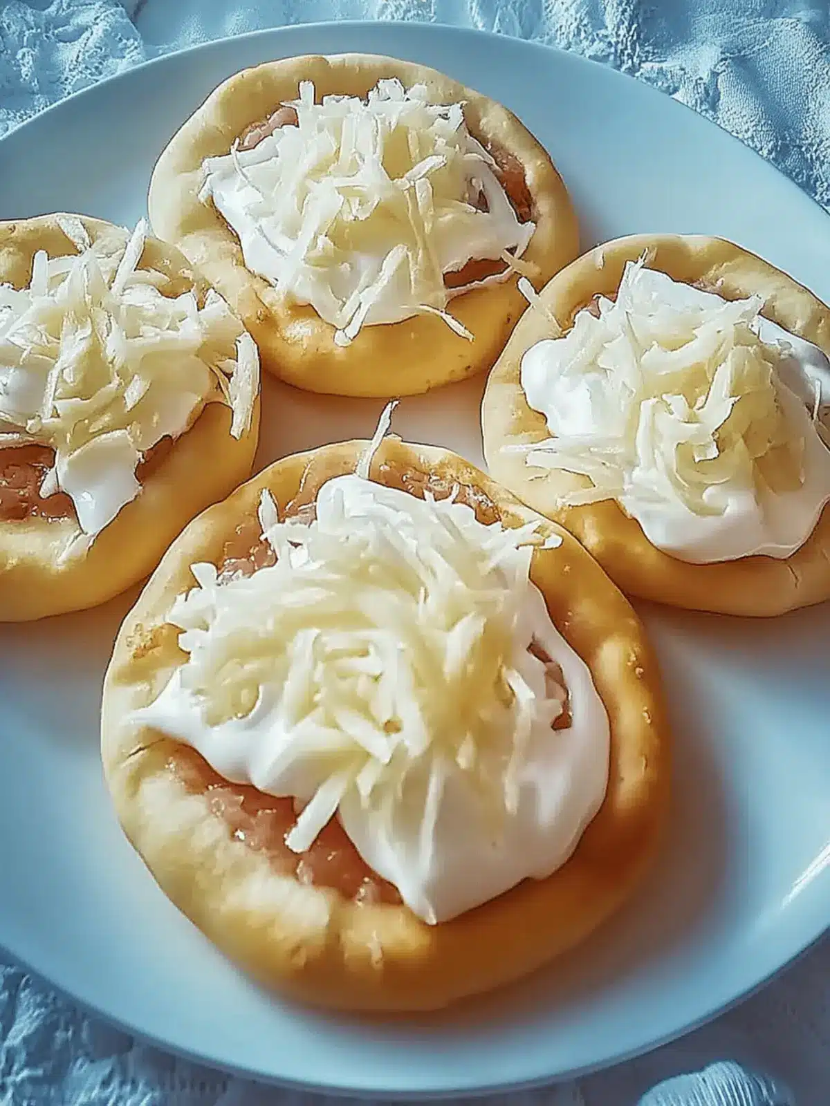 Langos mit Knoblauchcreme und Käse selbstgemacht 4 Langos with garlic cream and cheese