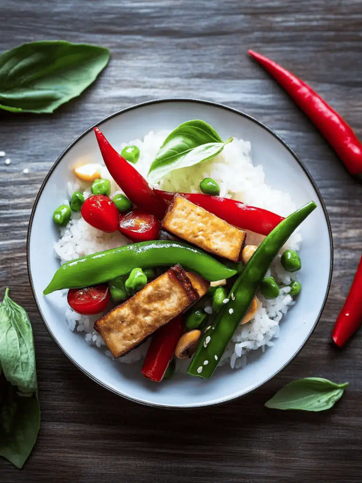 Fried tofu with sugar snap peas and peanuts
