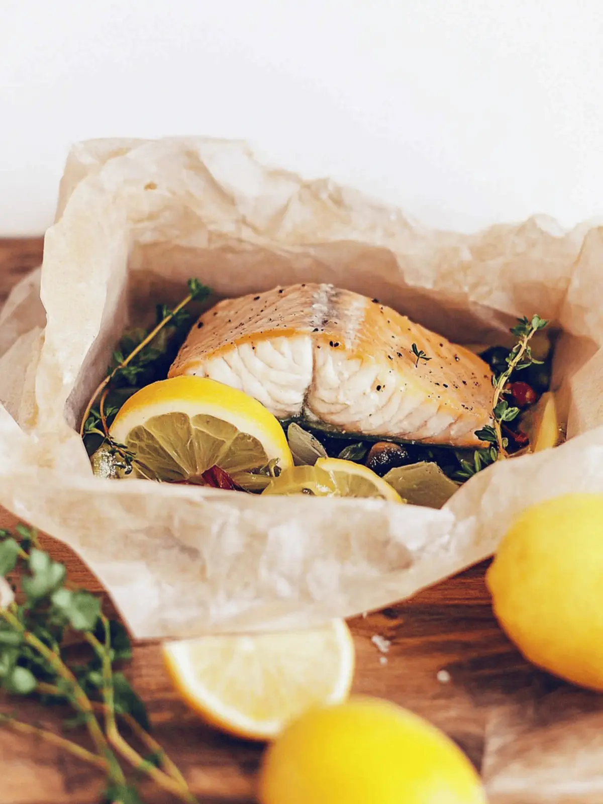 Gedämpfter Lachs im Päckchen auf Gemüsebett 4 Steamed salmon from the packet on a bed of vegetables