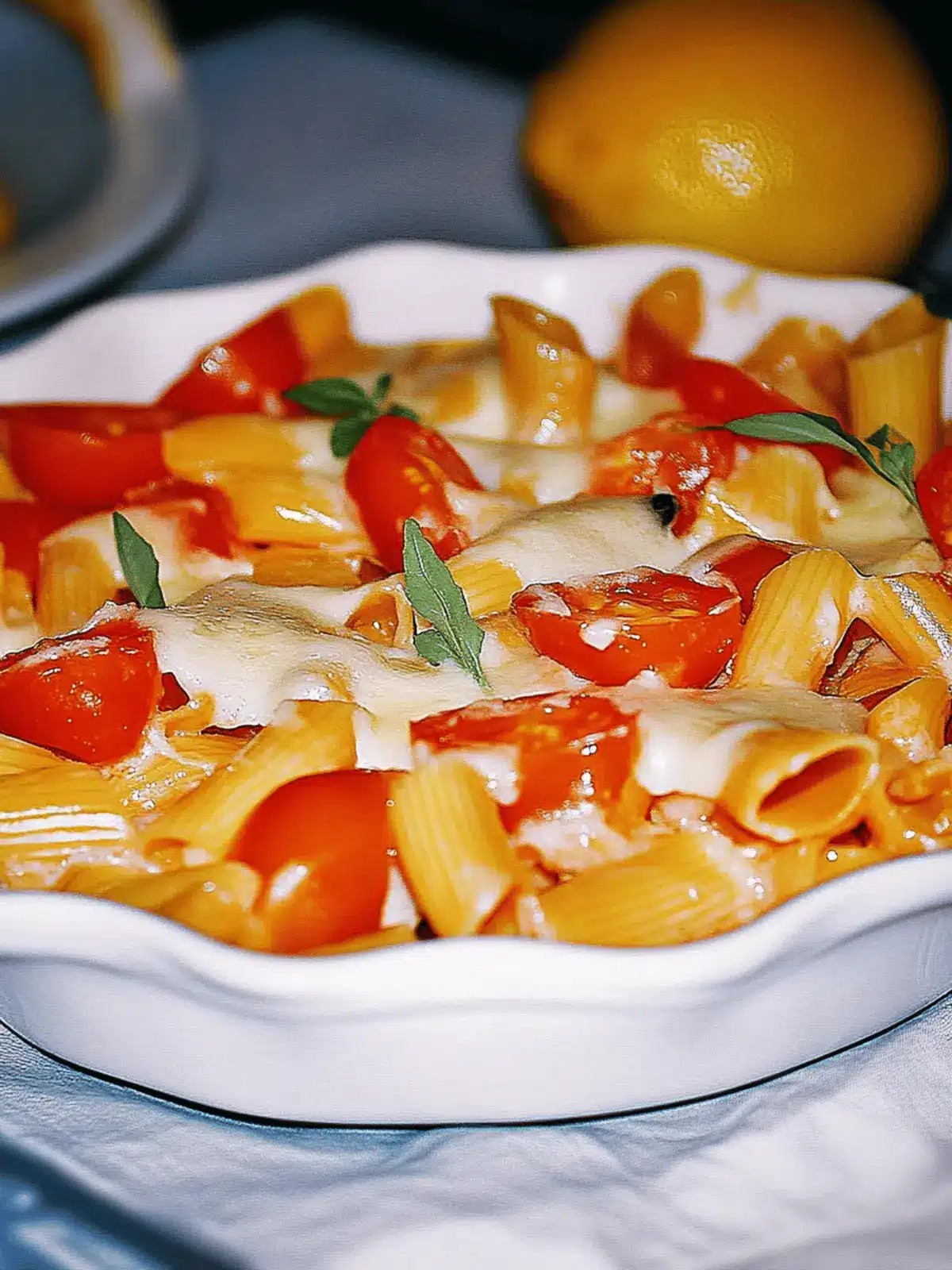 Creamy pasta bake with tomatoes and mozzarella