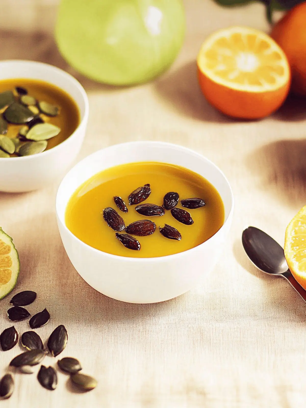 Kürbis-Ingwer-Suppe mit kandierten Kürbiskernen 4 Pumpkin-Ginger-Soup with Candied Pumpkin Seeds