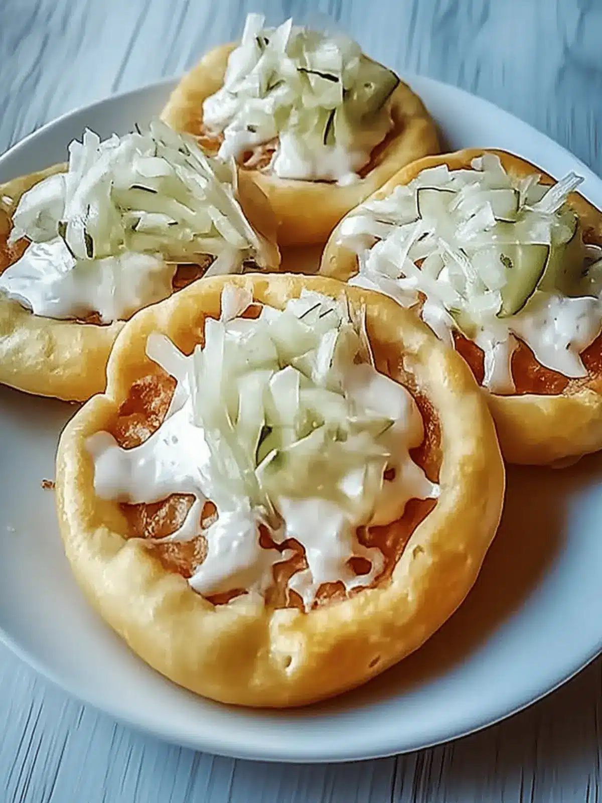 Langos mit Knoblauchcreme und Käse selbstgemacht 3 Langos with garlic cream and cheese