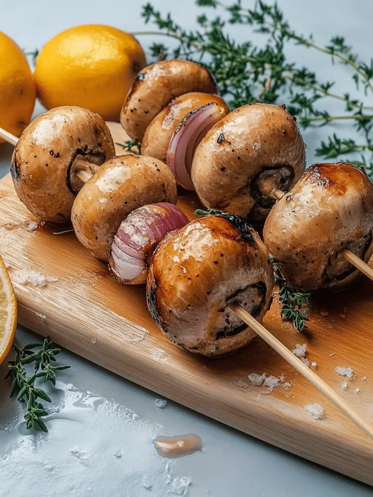 Grilled marinated mushroom skewers