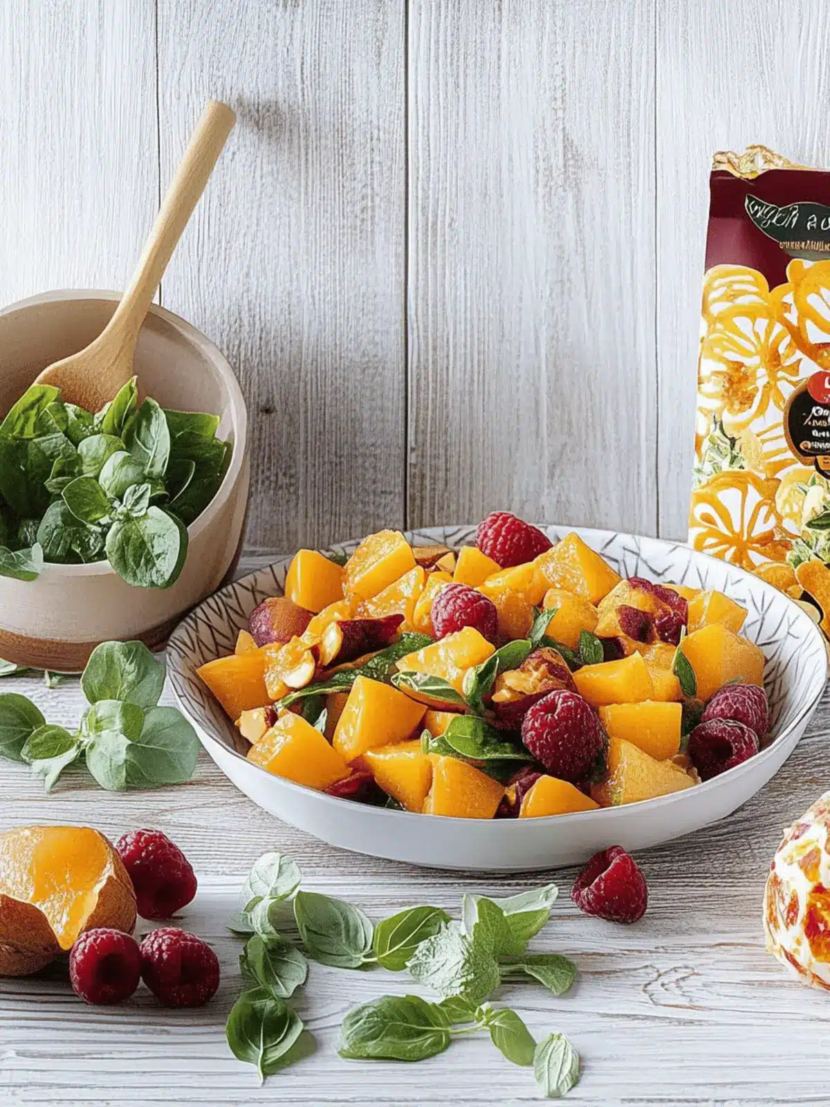 Herbst-Schüssel mit gebackenem Kürbis und Aprikosen