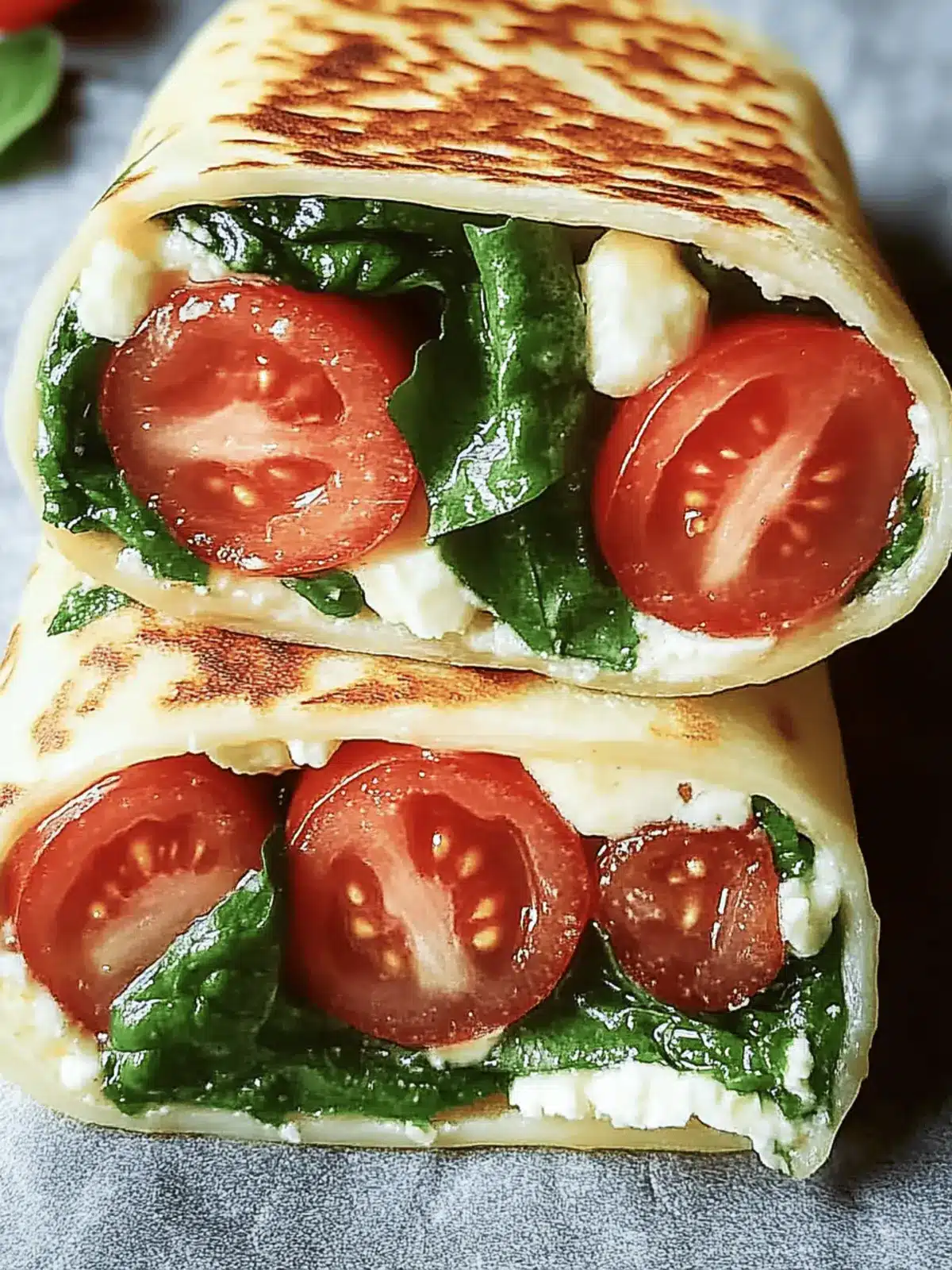 Vegetarischer Wrap mit Tomate und Mozzarella