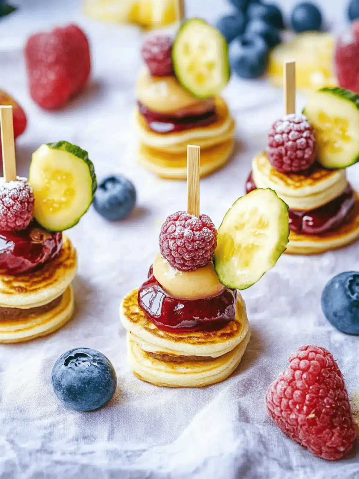 Mini-Pfannkuchen-Spieße mit Obst