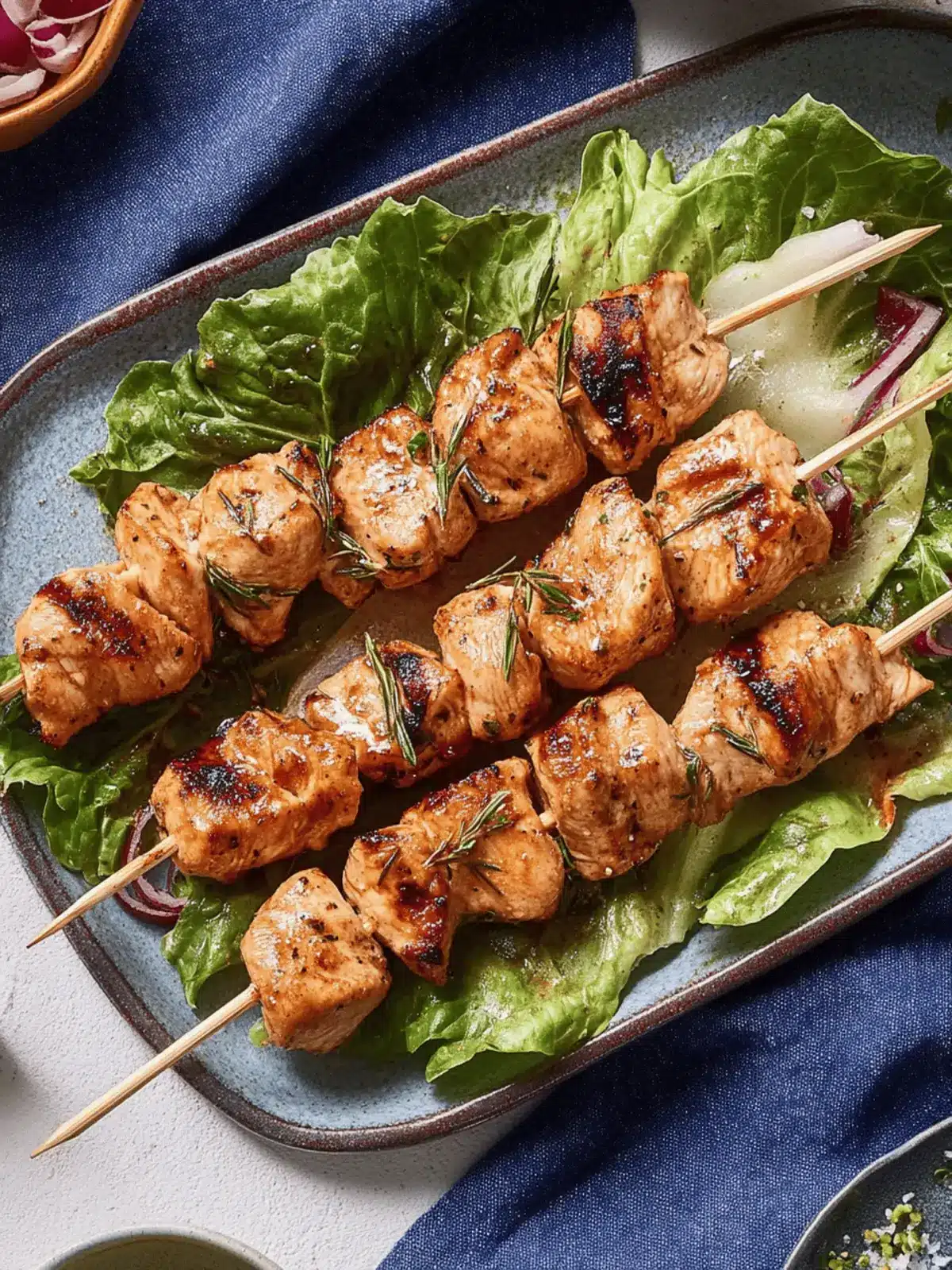 Marinierte Hähnchenspieße auf Feldsalat genießen 2 Marinated chicken skewers on cooked lamb's lettuce