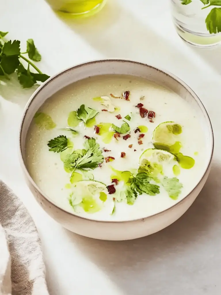 Cold potato soup with bacon and leek