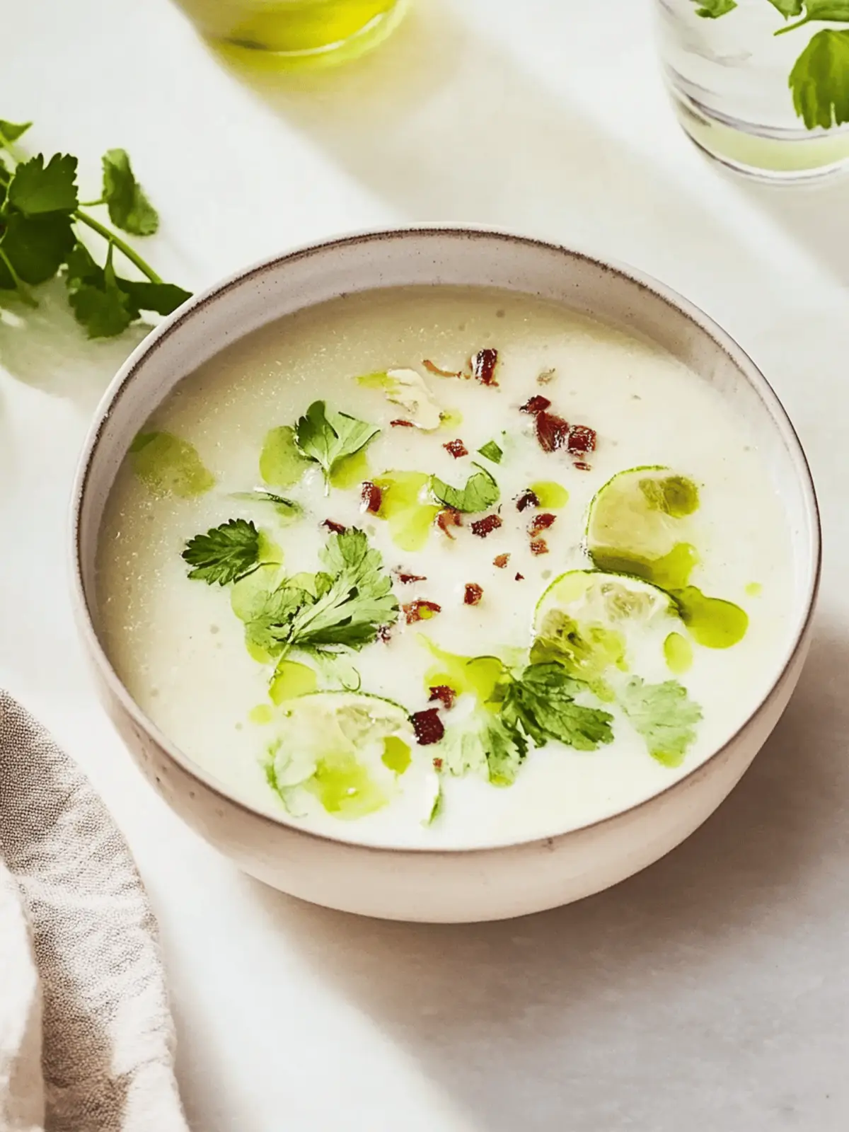 Cold potato soup with bacon and leek