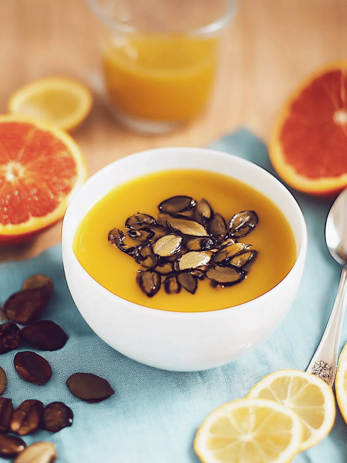 Pumpkin-Ginger-Soup with Candied Pumpkin Seeds