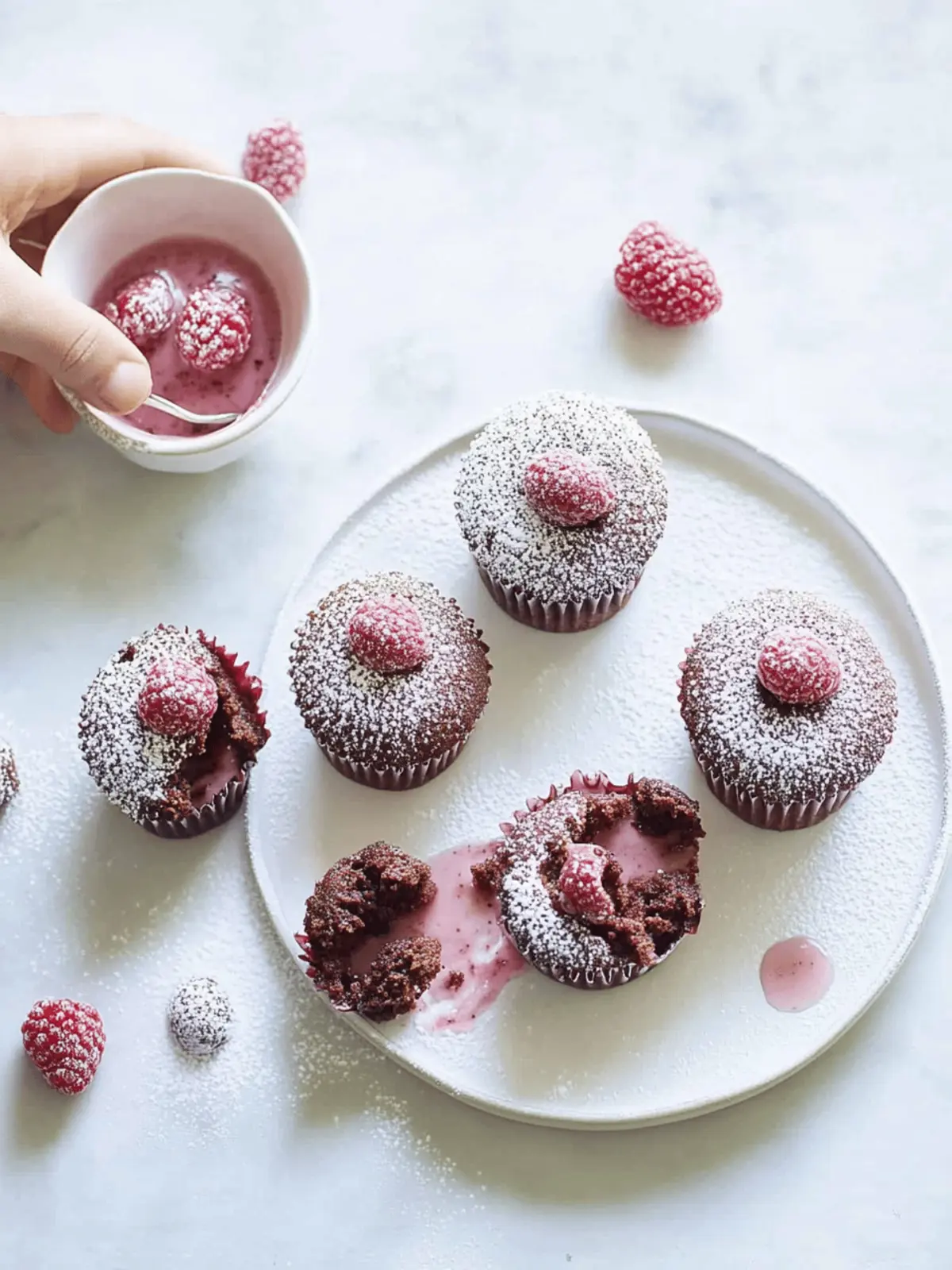 Himbeer-Schokoladen-Cupcakes mit flüssigem Kern