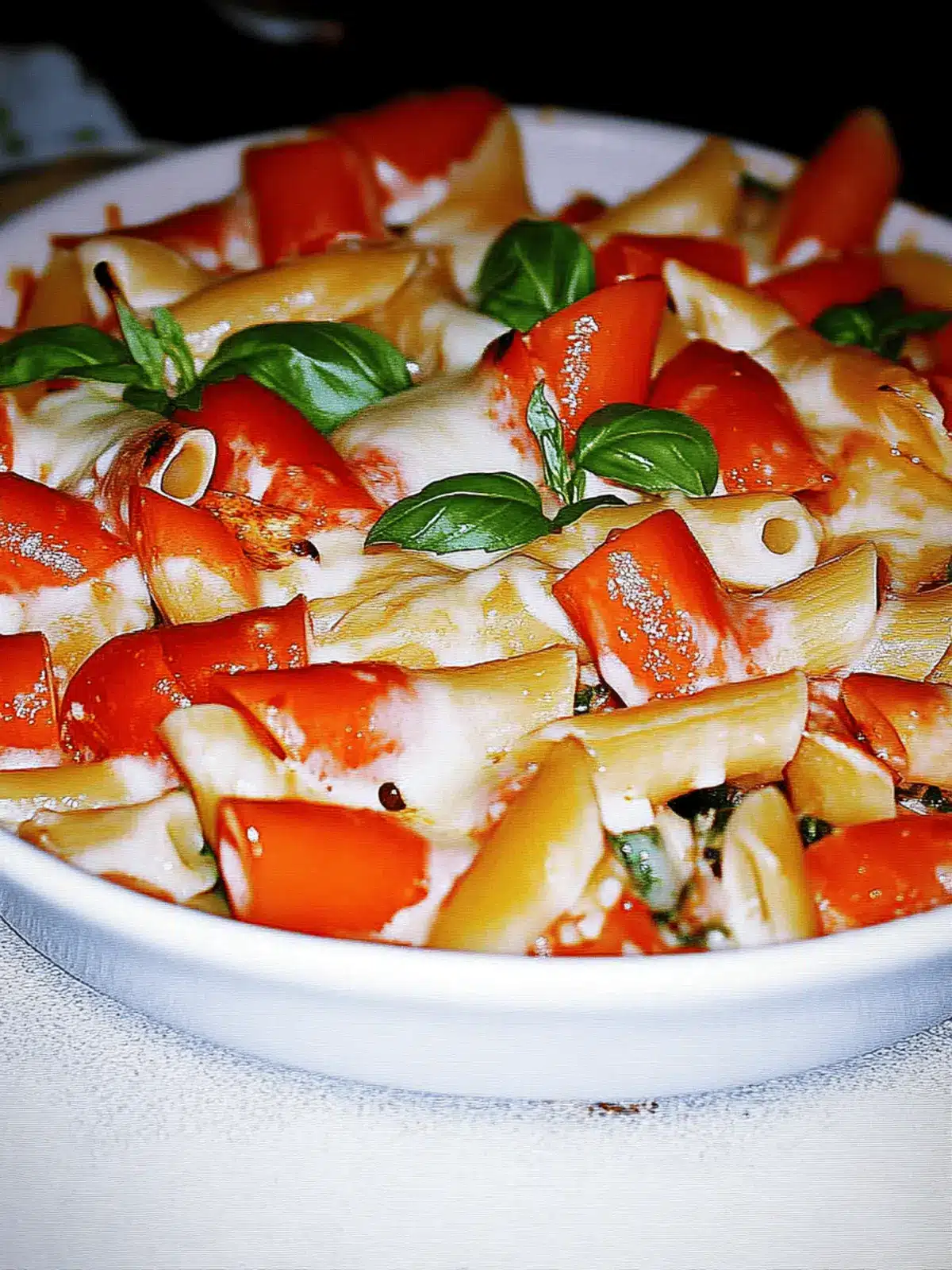 Creamy pasta bake with tomatoes and mozzarella