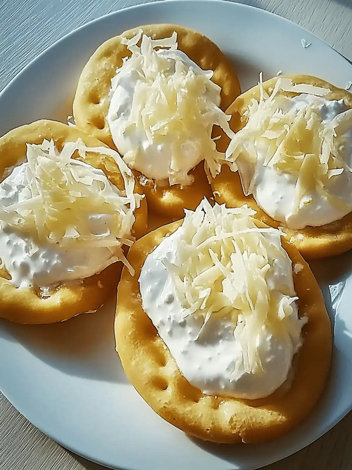 Langos mit Knoblauchcreme und Käse selbstgemacht 2 Langos with garlic cream and cheese