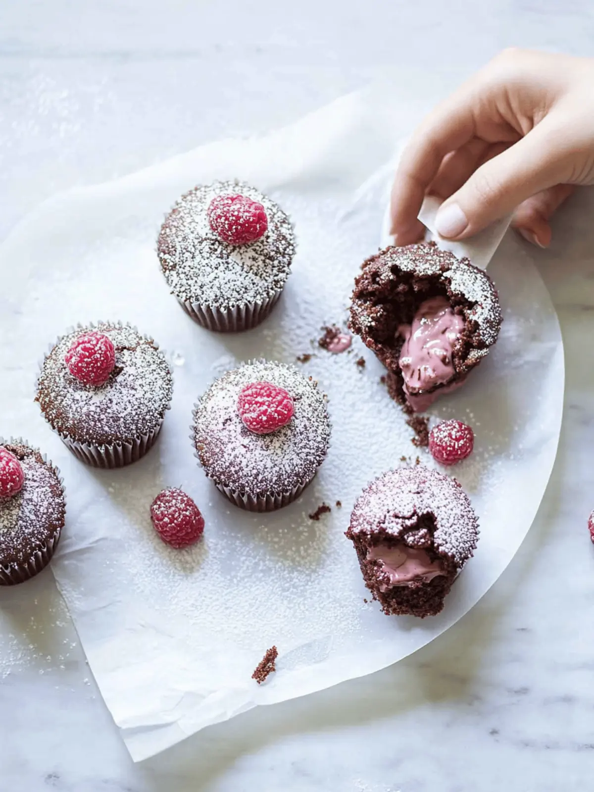 Himbeer-Schokoladen-Cupcakes mit flüssigem Kern