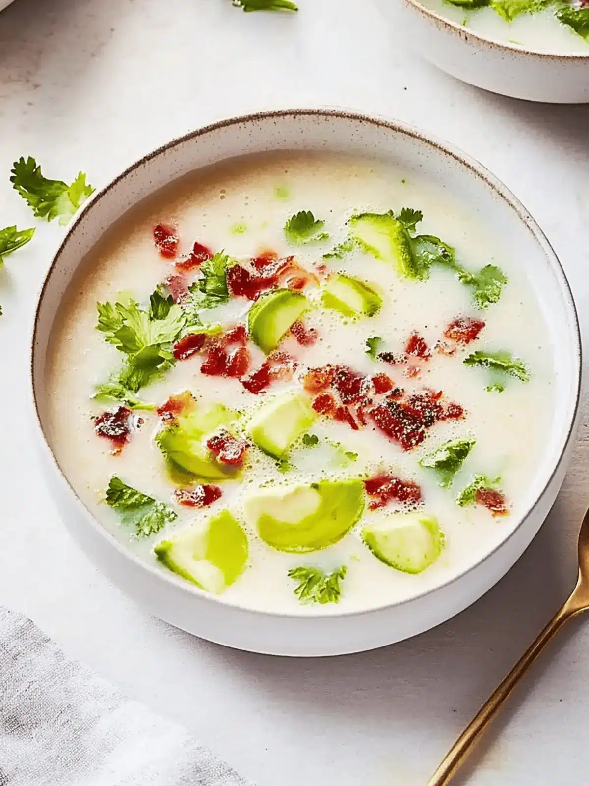 Kalte Kartoffelsuppe mit Bacon und Lauch genossen 2 Cold potato soup with bacon and leek