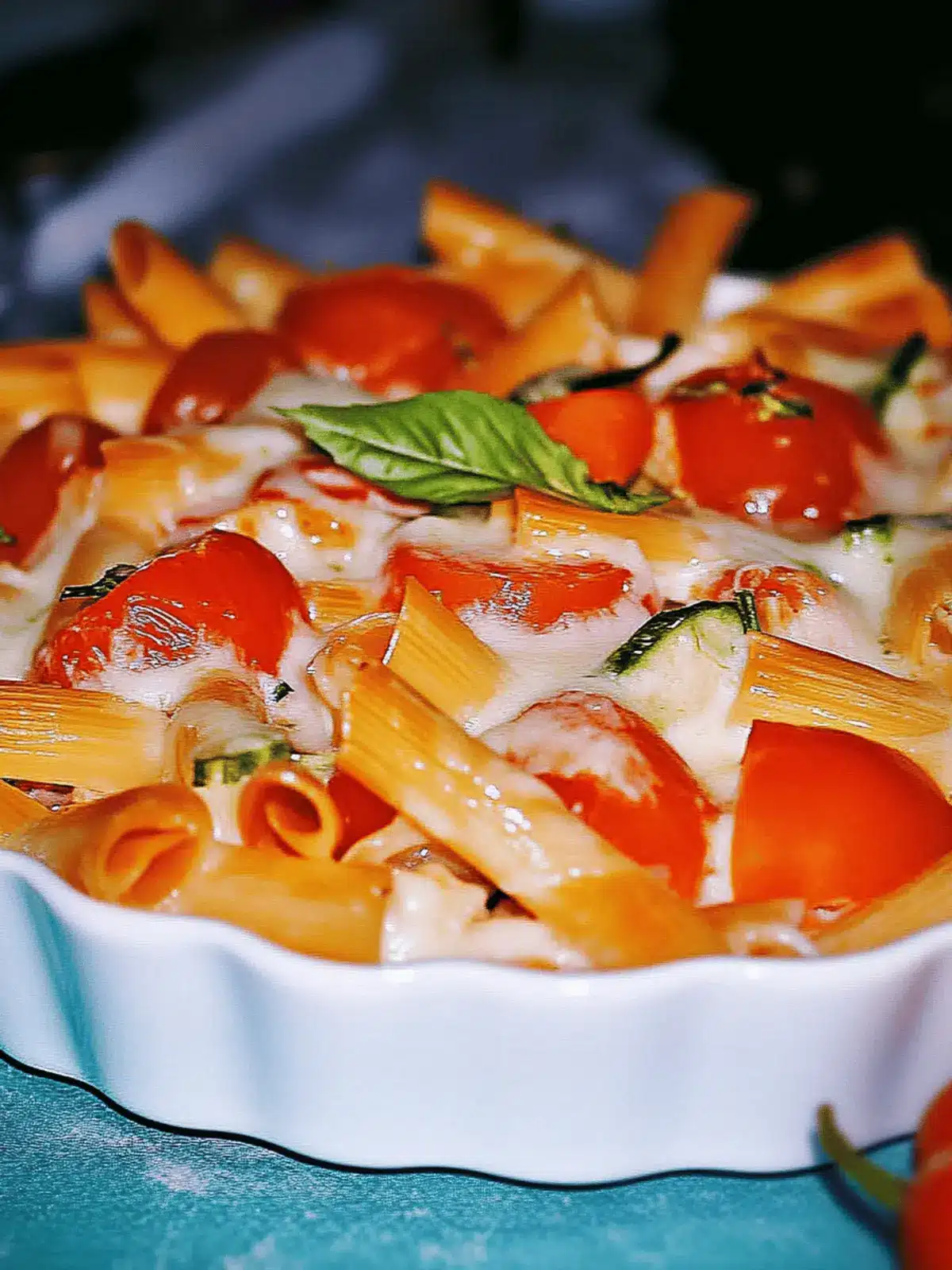 Creamy pasta bake with tomatoes and mozzarella