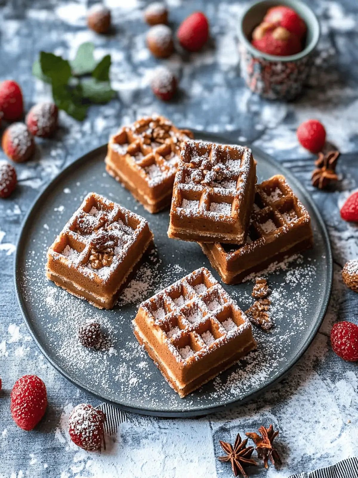 Lebkuchenwaffeln mit Puderzucker für Weihnachten 2 Lebkuchenwaffeln mit Puderzucker