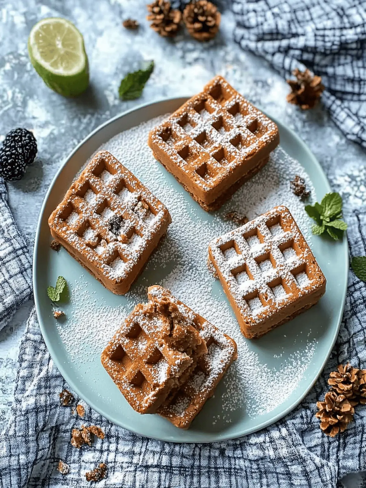 Lebkuchenwaffeln mit Puderzucker für Weihnachten 4 Lebkuchenwaffeln mit Puderzucker