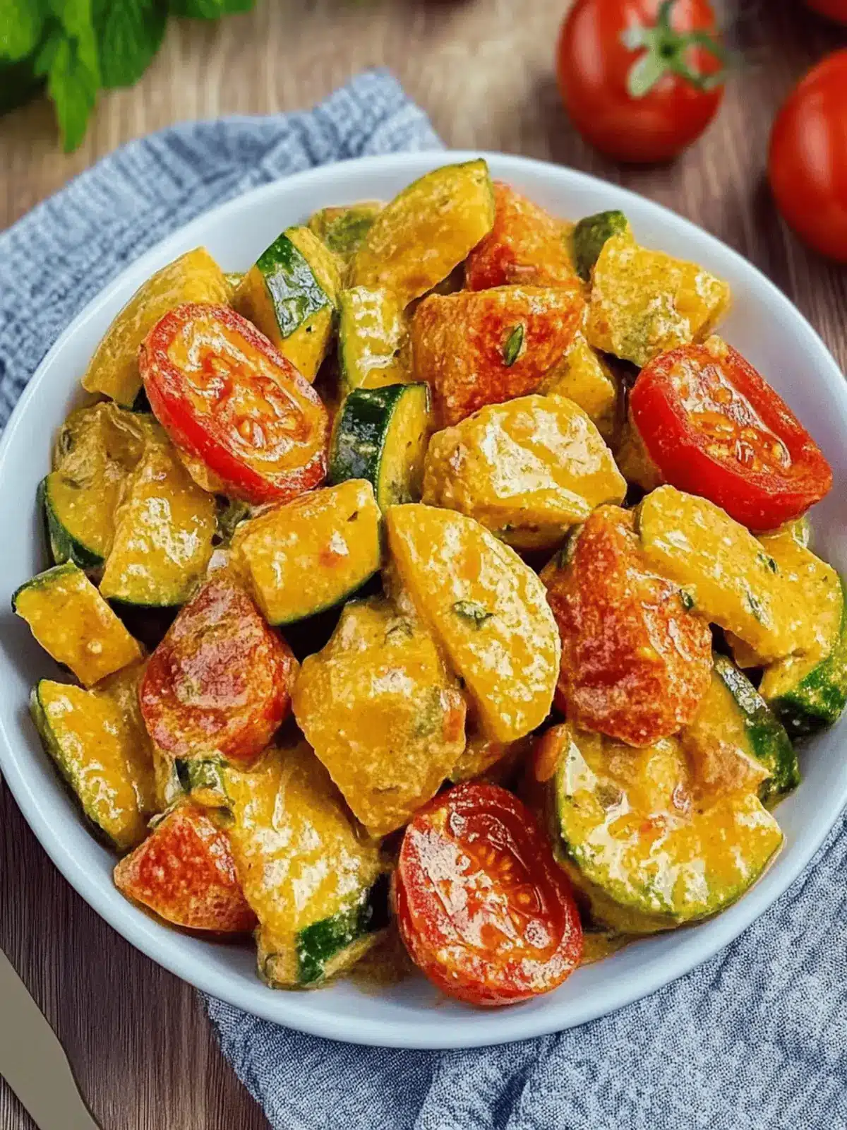 Creamy dumpling pan with zucchini and tomatoes