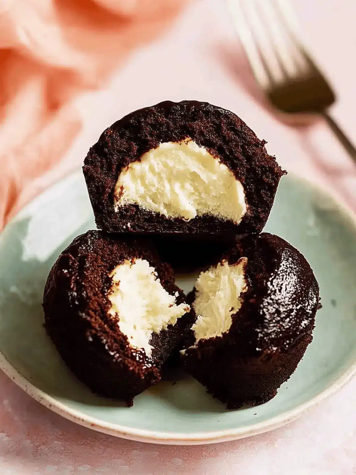Schokoladen-Cupcakes mit Schlagsahne-Füllung 4 Schokoladen-Cupcakes mit Schlagsahne-Füllung und Schokoladenganache-Frosting