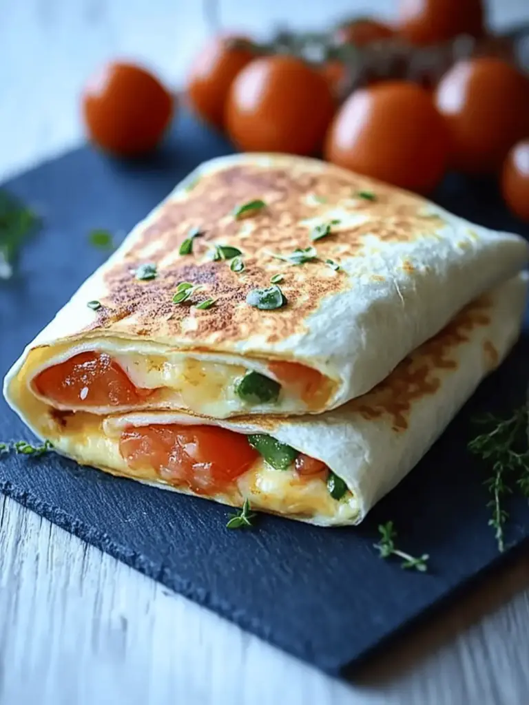 Frühstückswrap mit Ei, Käse und Tomaten